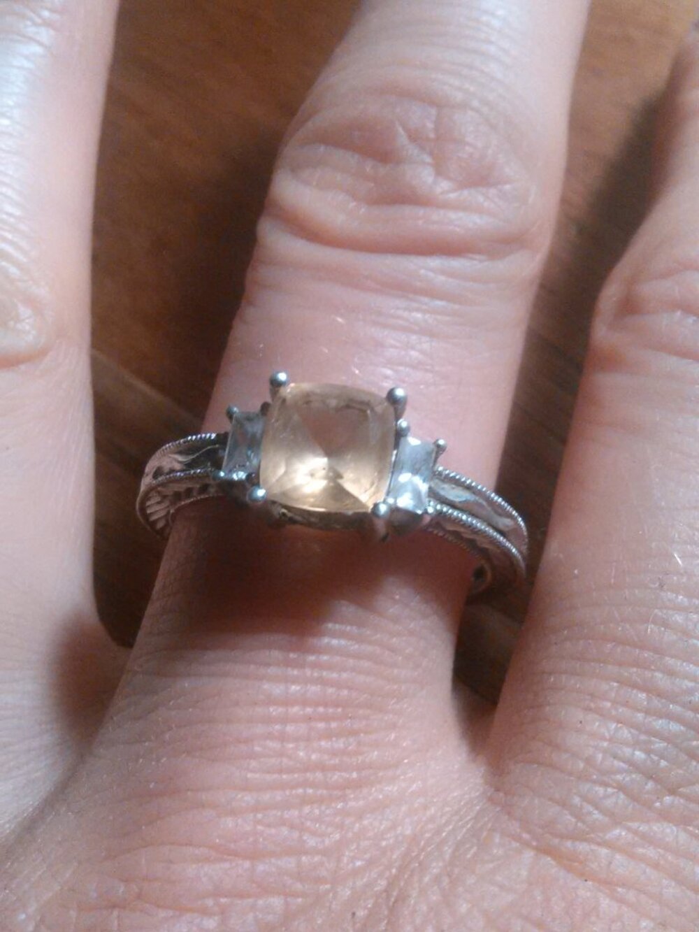 Yellow Citrine and Simulated White Diamond Accent Sterling Silver Ring (Size 10)